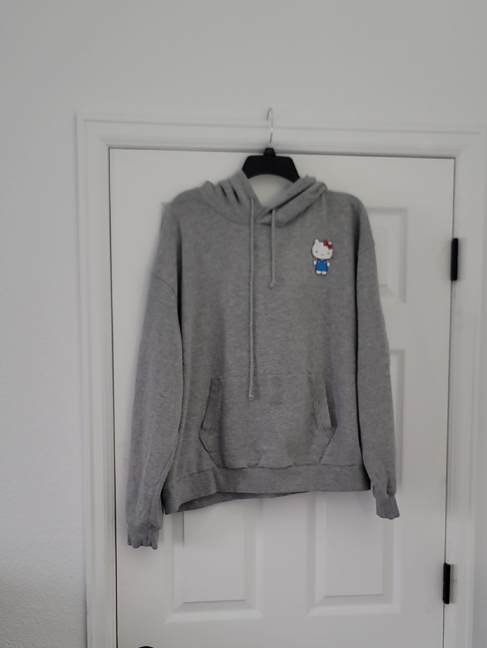 Hello Kitty Gray Hoodie with Small Embroidered Character